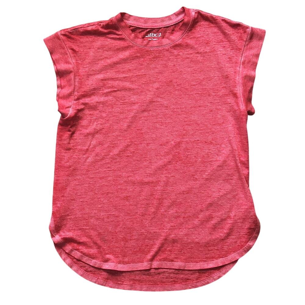 BCG Heathered Red Short Cap Sleeve Curved H-Lo Hem Activewear Top XS